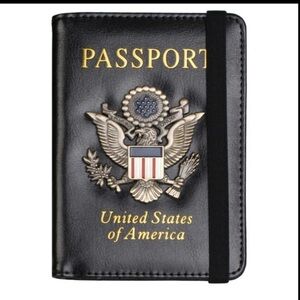 NEW BLACK PU LEATHER USA PASSPORT
CASE METAL 3D EAGLE EMBLEM
WALLET CREDIT CARD